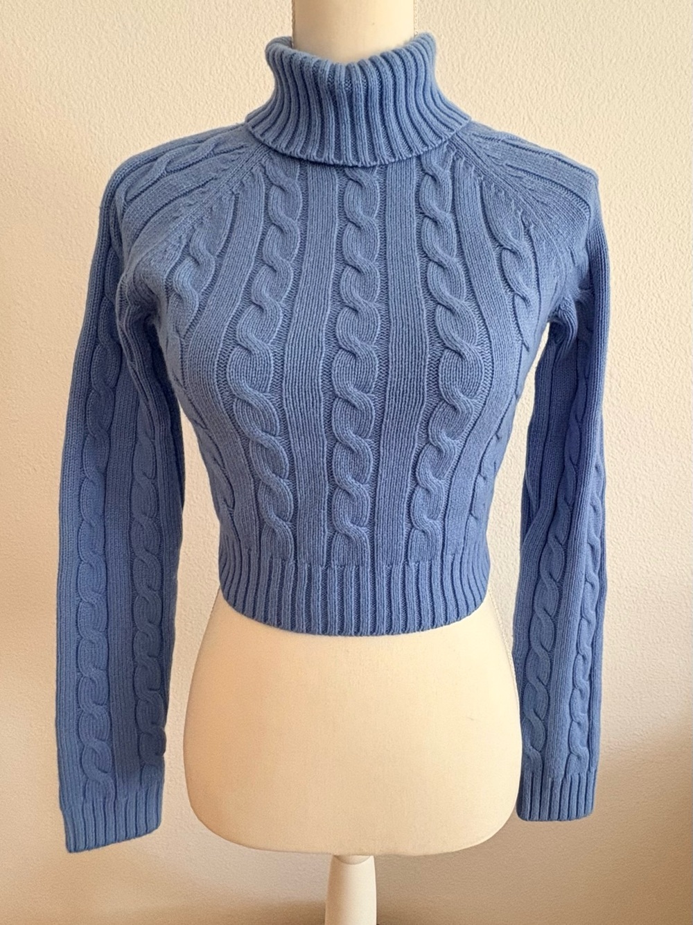 Aritzia Sunday Best XS Cosy Cropped Cable Turtleneck Sweater - Periwinkle Blue